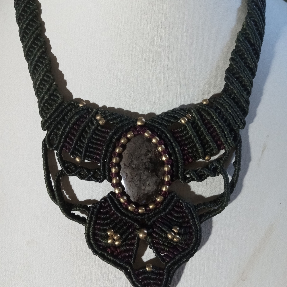 Handcrafted Macrame Jasper Deep Green Necklace - image 2